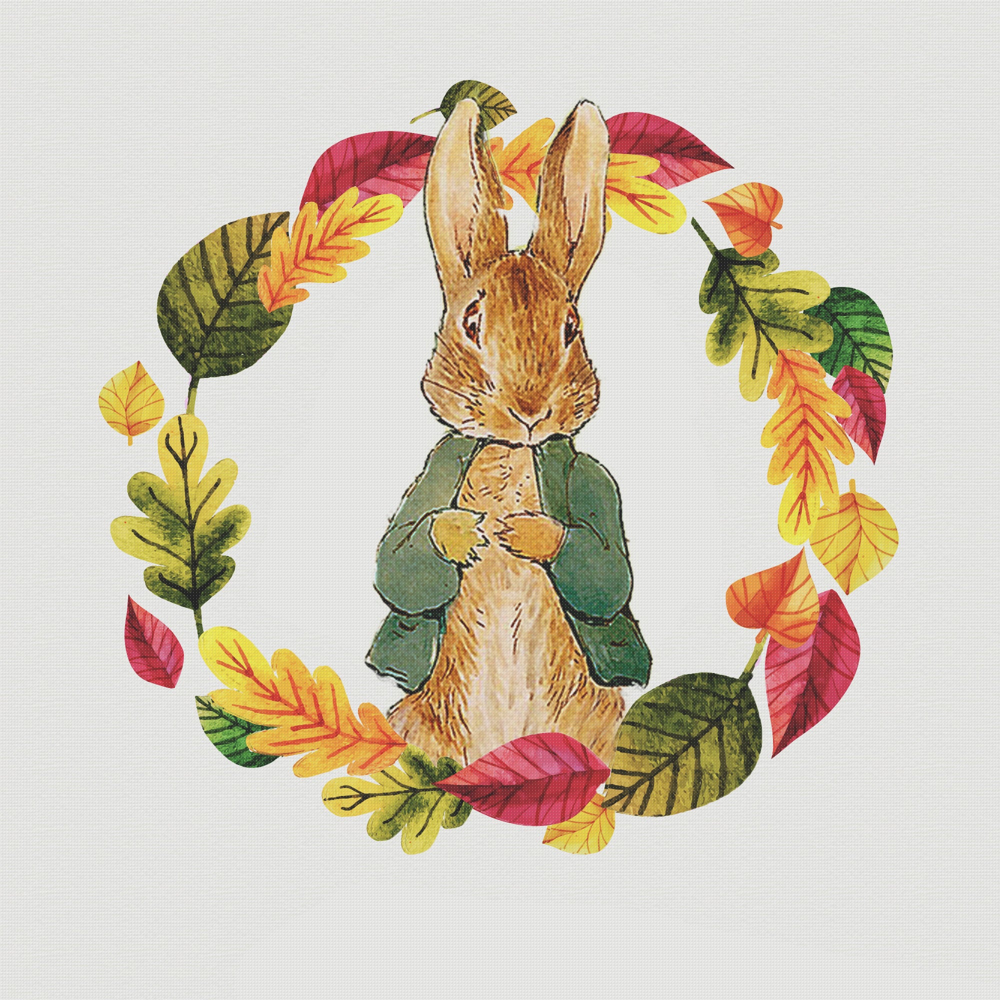 Peter Rabbit Fall Leaf Wreath inspired by Beatrix Potter Counted Cross ...