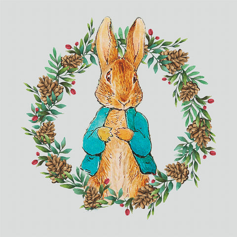 Peter Rabbit Pine Cone Wreath inspired by Beatrix Potter Counted Cross Stitch Pattern