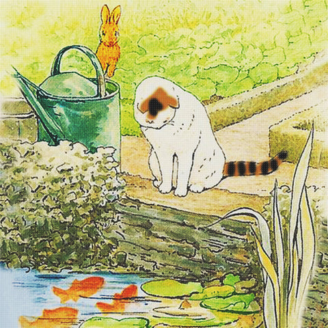 Orenco Originals Beatrix Potter Peter Rabbit Cat at Goldfish Pond Counted Cross Stitch Pattern DIGITAL DOWNLOAD