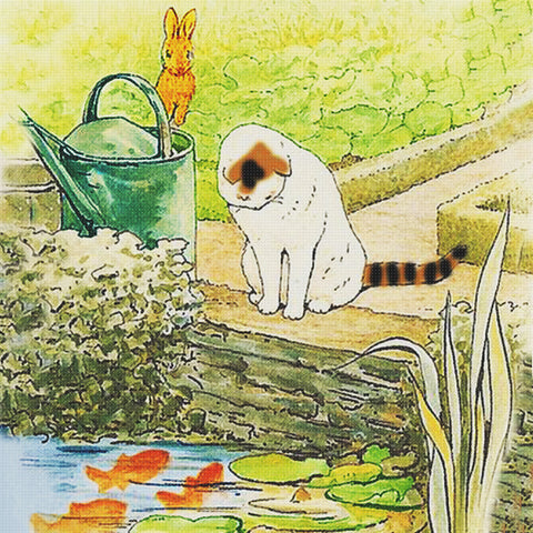 Orenco Originals Beatrix Potter Peter Rabbit Cat at Goldfish Pond Counted Cross Stitch Pattern