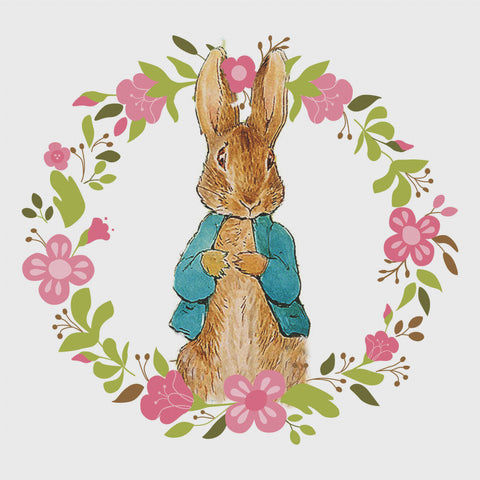 Peter Rabbit Pink Wildflower Wreath inspired by Beatrix Potter Counted Cross Stitch Pattern