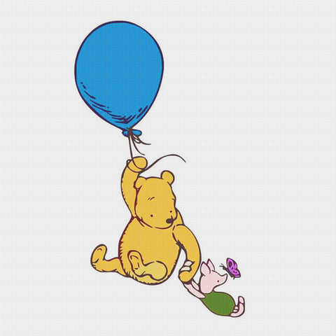 Winnie The Pooh and Piglet Blue Balloon Counted Cross Stitch Pattern