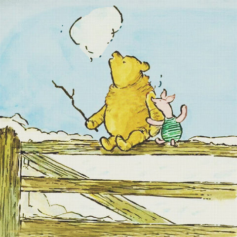 Winnie The Pooh and Piglet Chat about Clouds Counted Cross Stitch Pattern