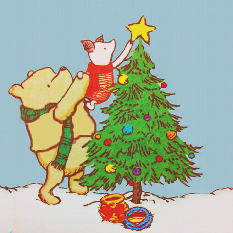 Winnie The Pooh and Piglet Decorate a Christmas Tree Counted Cross Stitch Pattern DIGITAL DOWNLOAD