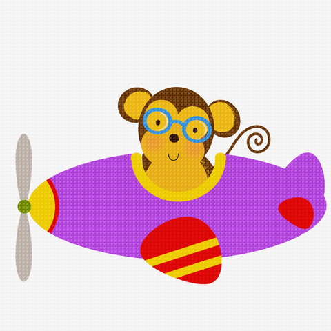 Contemporary Monkey Flying an Airplane Hand Embroidery Pattern