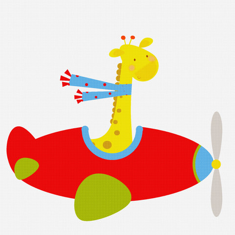 Contemporary Giraffe Flying an Airplane Hand Embroidery Pattern