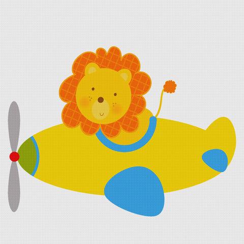 Contemporary Lion Flying an Airplane Hand Embroidery Pattern