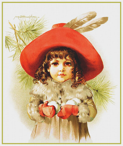 Child of Autumn Orange Hat by Maud Humphrey Bogart Counted Cross Stitch Pattern