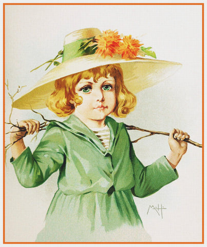 Child of Winter Green Outfit by Maud Humphrey Bogart Counted Cross Stitch Pattern