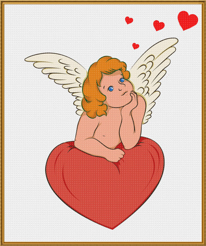 Contemporary Valentine Cupid in a Heart Sew So Simple Counted Cross Stitch Pattern