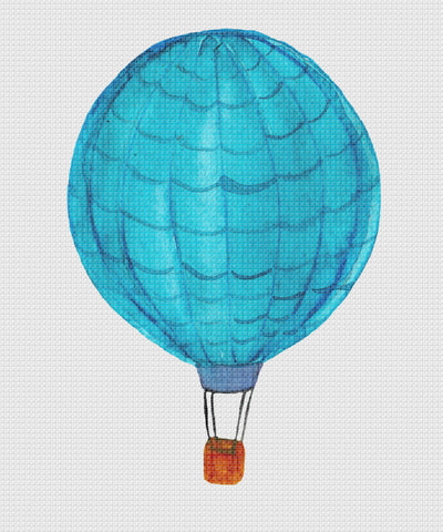 Contemporary Blue Hot Air Balloon Hand Embroidery Pattern