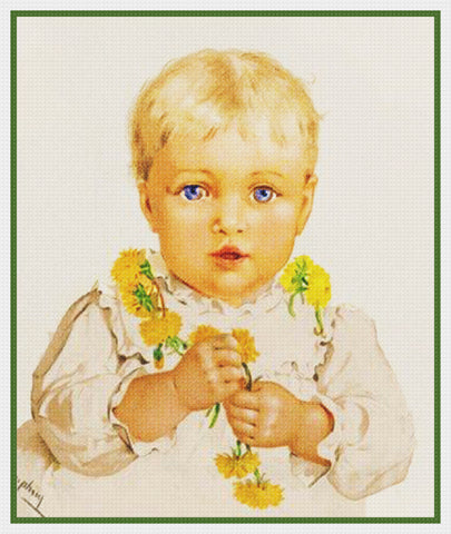 Child With a Dandelion Necklace by Maud Humphrey Bogart Counted Cross Stitch Pattern