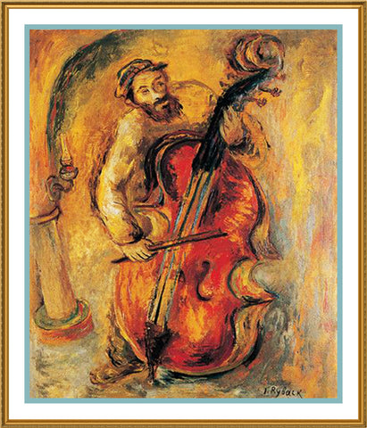 Musician Playing the Cello by Russian Artist  Issachar Ber Ryback's Counted Cross Stitch Pattern