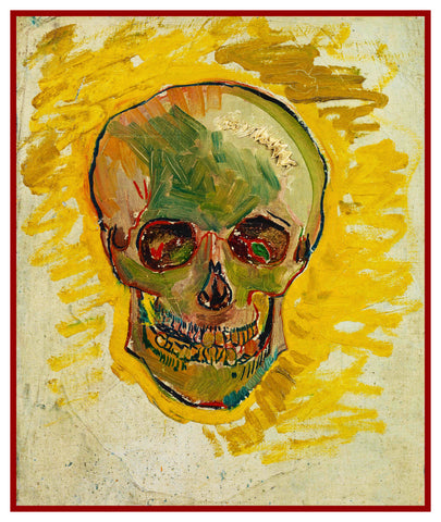 Vibrant Human Skull inspired by Impressionist Vincent Van Gogh's Painting Counted Cross Stitch Pattern