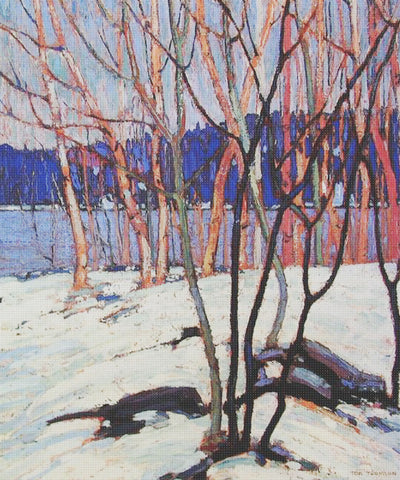 Canadian Group of Seven Tom Thomson's White Birch Grove Winter Canada Landscape Counted Cross Stitch Pattern