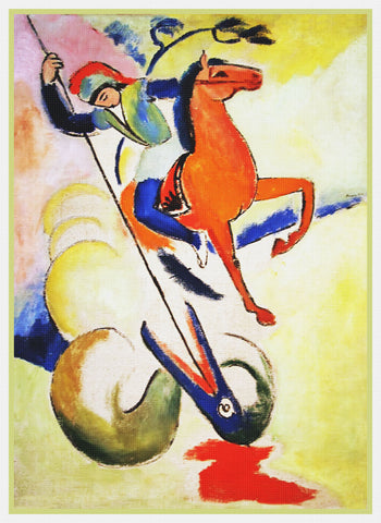 Saint George and the Dragon by Expressionist Artist August Macke Counted Cross Stitch Pattern