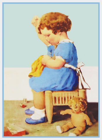 Bessie Pease Gutmann Little Girl Sewing Dolls Clothes Counted Cross Stitch Pattern