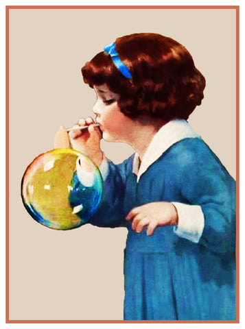 Bessie Pease Gutmann Young Girl Blowing a Bubble Counted Cross Stitch Pattern