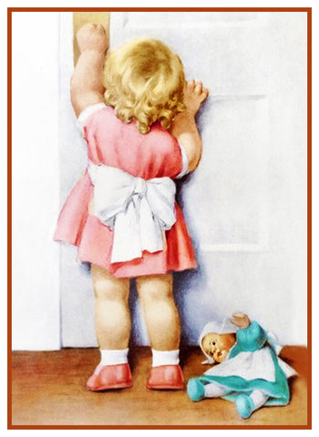 Bessie Pease Gutmann Young Girl Answers Door with Dolly Counted Cross Stitch Pattern