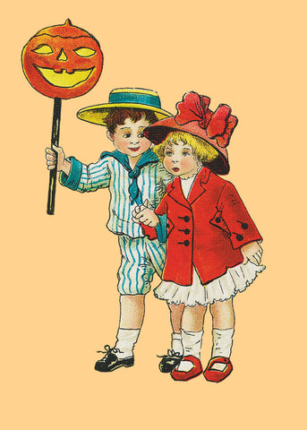 Halloween Vintage Boy Girl Pumpkin Counted Cross Stitch Pattern