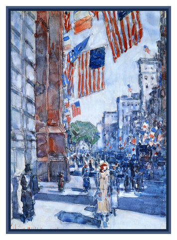 Flags on New York City Fifth Avenue by American Impressionist Painter Childe Hassam Counted Cross Stitch Pattern