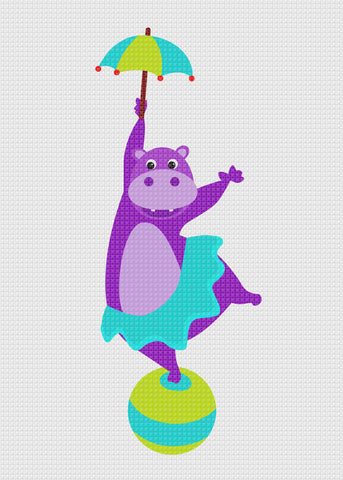 Contemporary Circus Hippo With An Umbrella Hand Embroidery Pattern