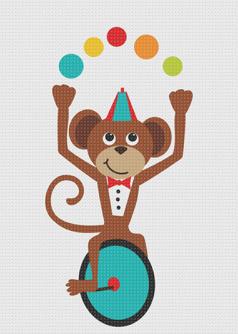 Contemporary Circus Monkey Riding Unicycle Hand Embroidery Pattern