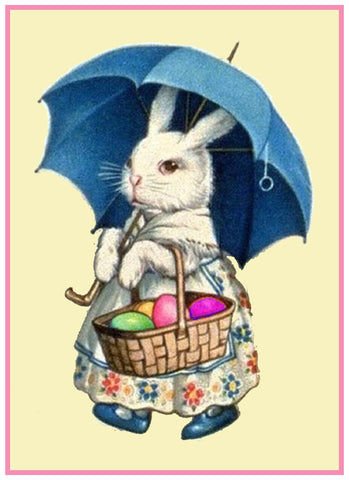 Vintage Mrs. Easter Bunnies Delivering Eggs in Basket Counted Cross Stitch Pattern