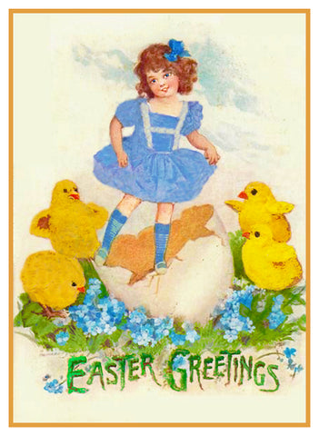 Vintage Easter Young Girl with Baby Chicks Counted Cross Stitch Pattern