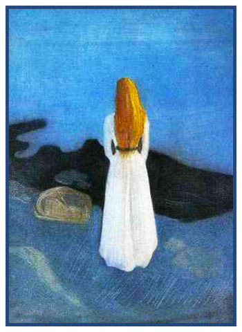 Young Woman on Shore by Symbolist Artist Edvard Munch Counted Cross Stitch Pattern