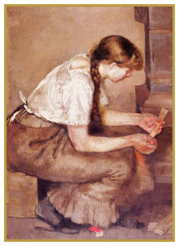 Girl Placing Kindling in Fire by Symbolist Artist Edvard Munch Counted Cross Stitch Pattern