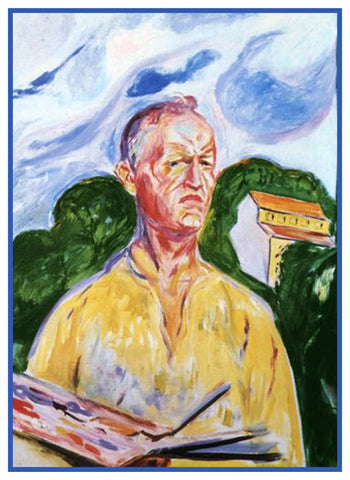 Self Portrait with a Palette 1926 by Symbolist Artist Edvard Munch Counted Cross Stitch Pattern