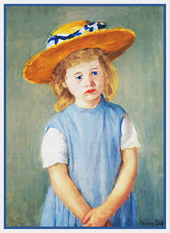 Young Girl in a Straw Hat by American impressionist artist Mary Cassatt Counted Cross Stitch Pattern