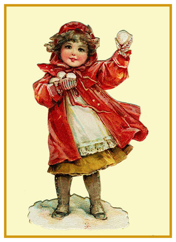 Snow Ball Throwing Girl Frances Brundage Holiday Christmas Counted Cross Stitch Pattern