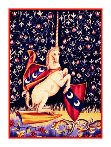 Heraldry Unicorn in Captivity Inspired by The Hunt for the Unicorn Tapestries Counted Cross Stitch Pattern