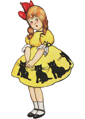 Halloween Vintage Girl Black Cat Skirt Counted Cross Stitch Pattern