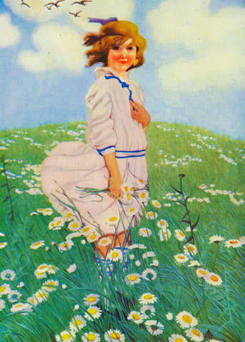 Young Girl Field of Daisies By Jessie Willcox Smith Counted Cross Stitch Pattern