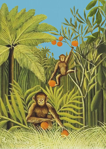 Monkeys in the Jungle by Henri Rousseau Counted Cross Stitch Pattern