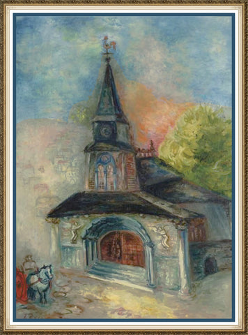 The Church at St Denis by Russian Artist  Issachar Ber Ryback's Counted Cross Stitch Pattern