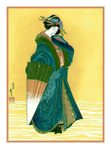 A Japanese Beauty in the Snow by Japanese artist Katsushika Hokusai Counted Cross Stitch Pattern