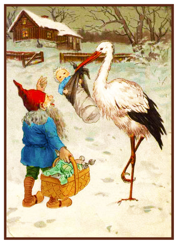 Tomte Elf New Years Baby Stork by Jenny Nystrom Counted Cross Stitch Pattern
