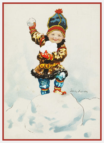 Joyful Boy Snow Ball Fight by Jenny Nystrom Counted Cross Stitch Pattern