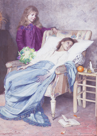 Young Girl's Convalescence by Swedish Artist Jenny Nystrom Counted Cross Stitch Pattern