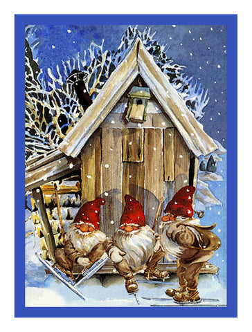Elves Gnomes Skiing Jenny Nystrom Holiday Christmas Counted Cross Stitch Pattern