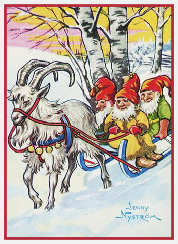 Tomte Elves Ride in Goat Sled by Jenny Nystrom Counted Cross Stitch Pattern