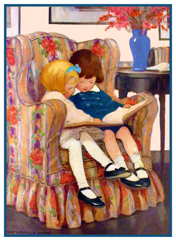 Youngsters Enjoy Reading a Story By Jessie Willcox Smith Counted Cross Stitch Pattern