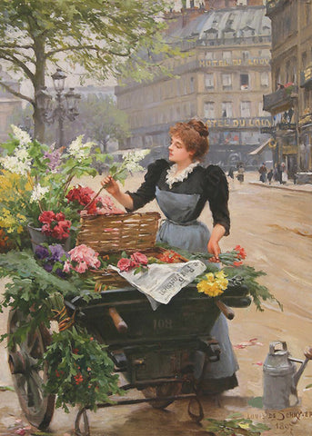 A Parisian Flower Seller by Louis Marie De Schryver Counted Cross Stitch Pattern