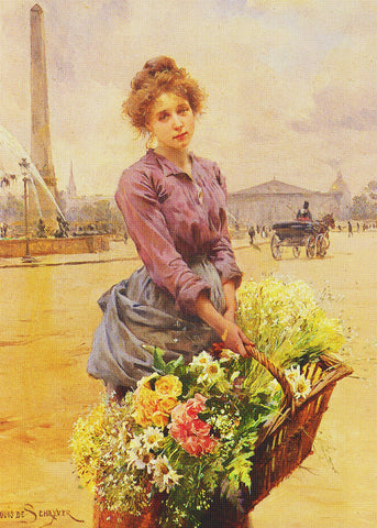 Parisian Flower Seller # 14 by Louis Marie De Schryver Counted Cross Stitch Pattern