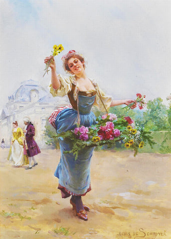 Parisian Flower Seller #2 by Louis Marie De Schryver Counted Cross Stitch Pattern