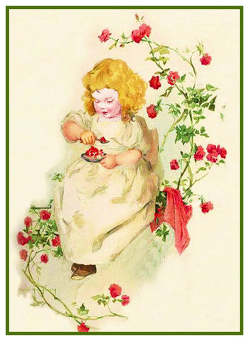 Young Girl in a Rose Garden by Maud Humphrey Bogart Counted Counted Cross Stitch Pattern